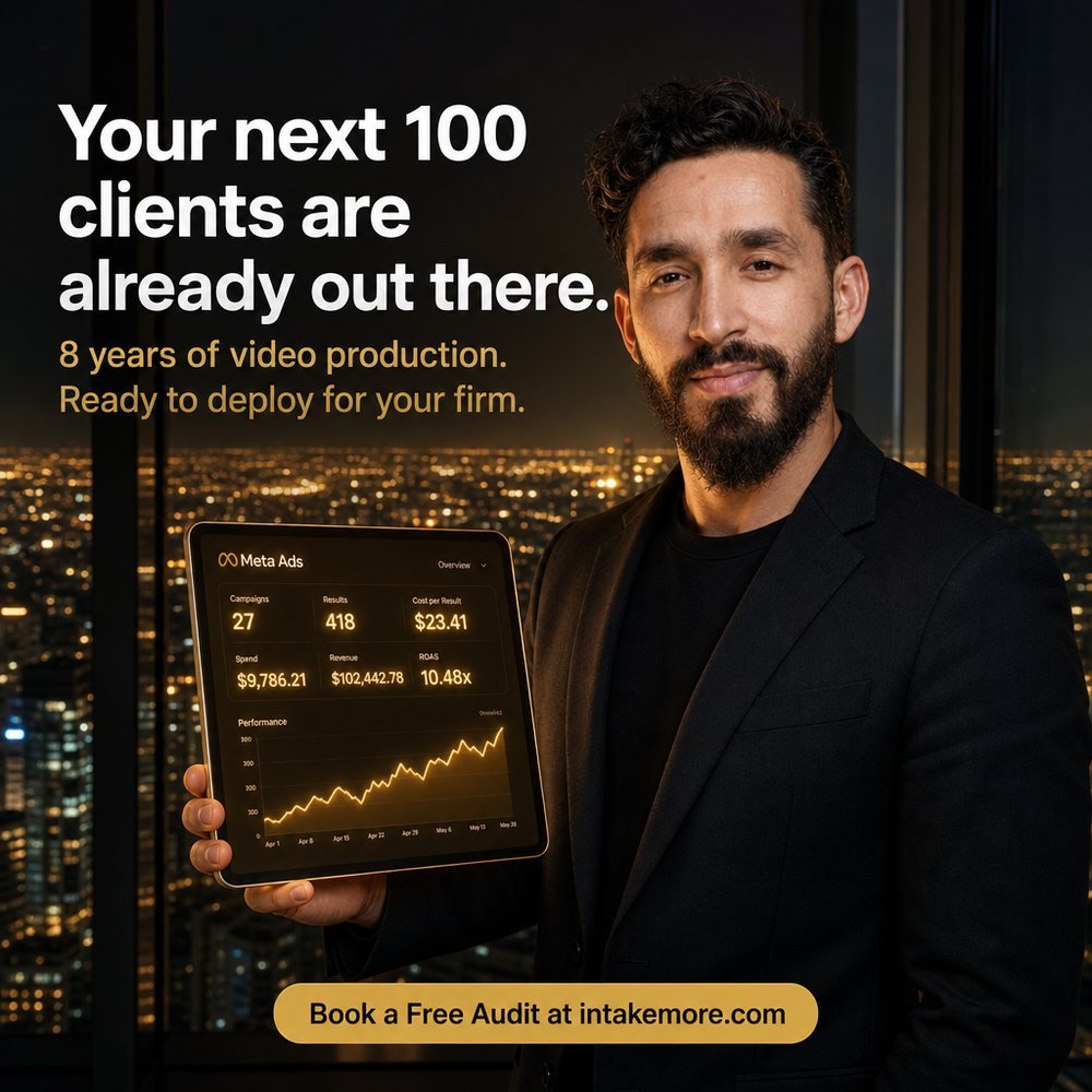 Founder holding results dashboard ad for IntakeMore